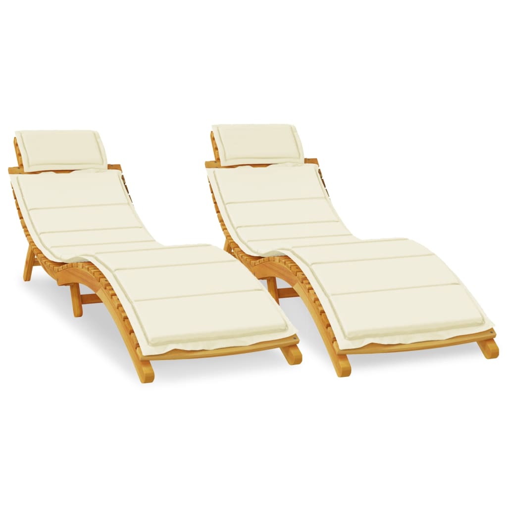 vidaXL Sun Lounger | Set of 2 | Cream | Solid acacia wood | Adult Size