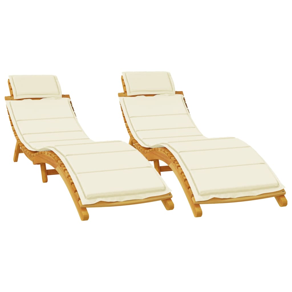 vidaXL Sun Lounger | Set of 2 | Cream | Solid acacia wood | Adult Size