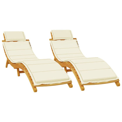 vidaXL Sun Lounger | Set of 2 | Cream | Solid acacia wood | Adult Size
