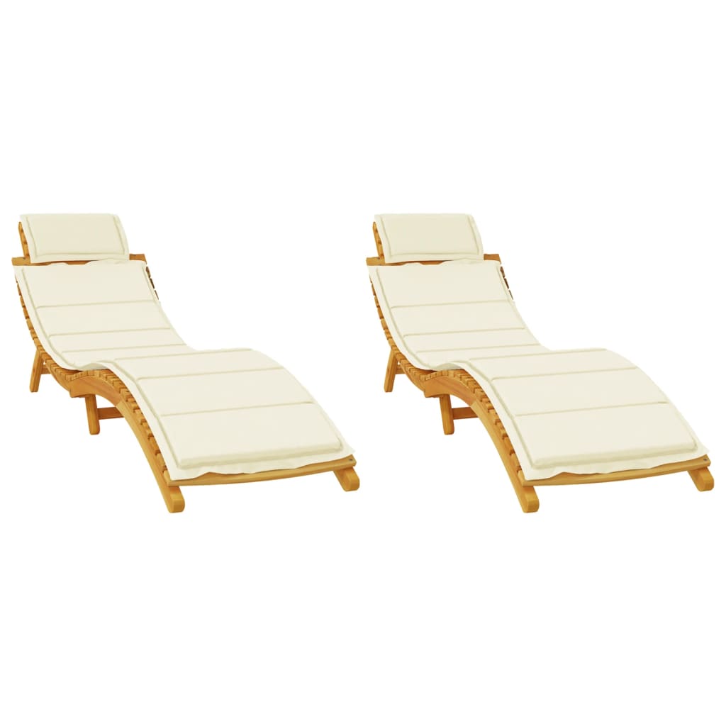 vidaXL Sun Lounger | Set of 2 | Cream | Solid acacia wood | Adult Size