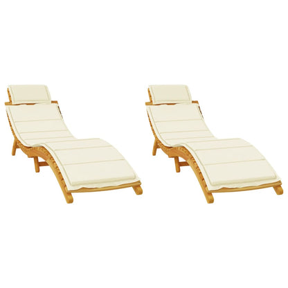 vidaXL Sun Lounger | Set of 2 | Cream | Solid acacia wood | Adult Size