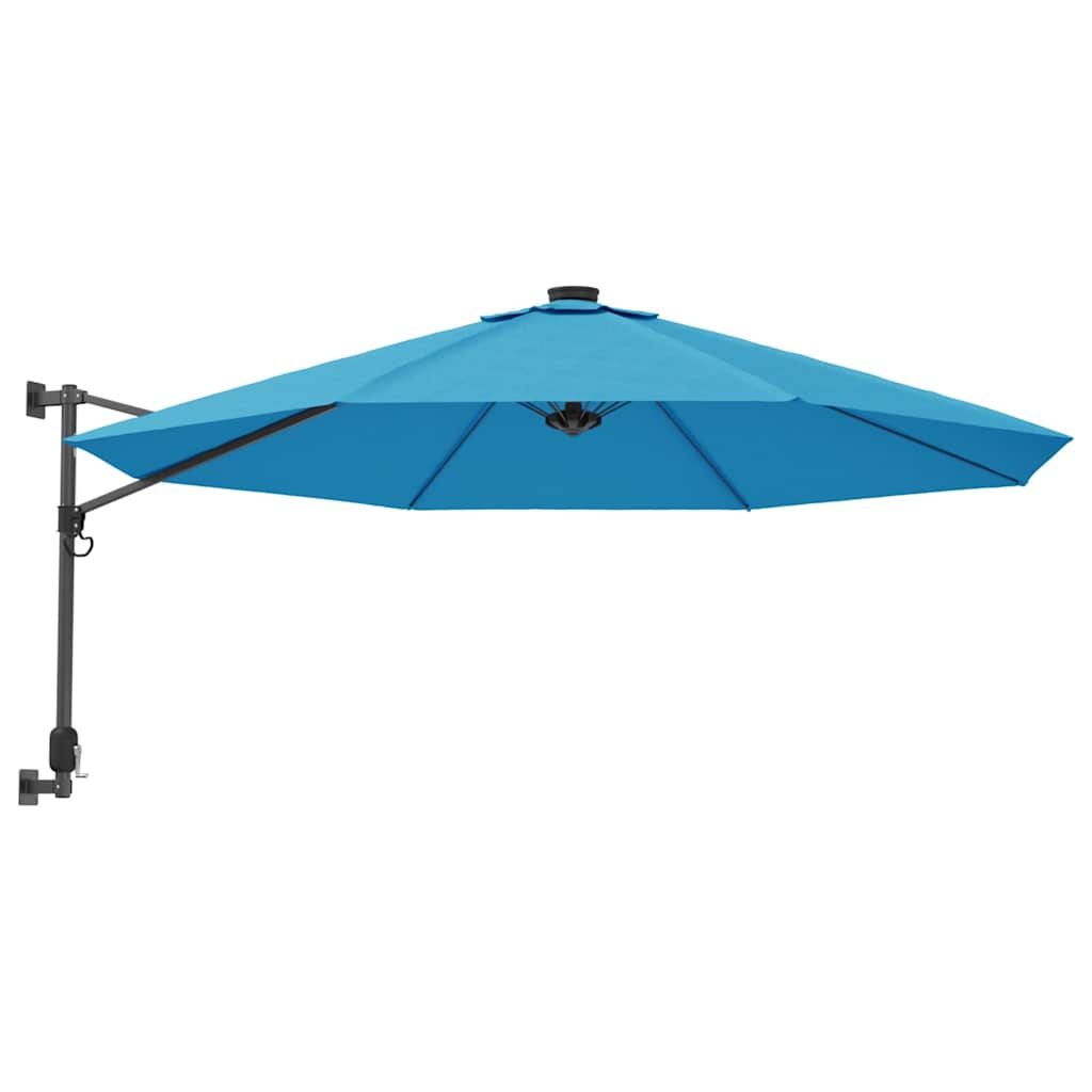 vidaXL Wall-mounted Parasol with LEDs Sea Blue 290cm