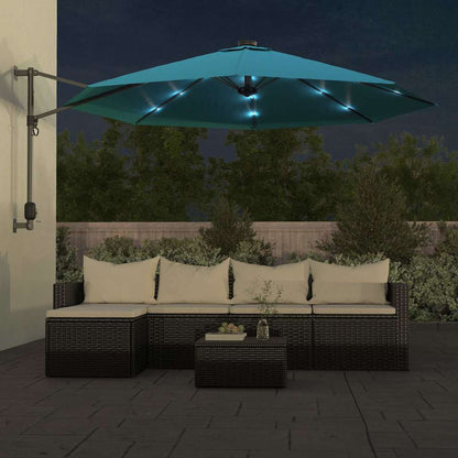 vidaXL Wall-mounted Parasol with LEDs Sea Blue 290cm