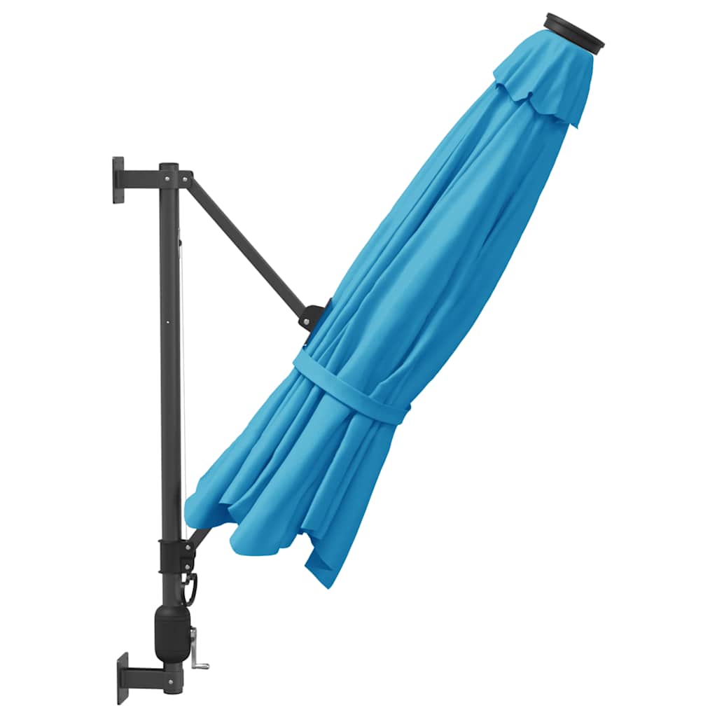 vidaXL Wall-mounted Parasol with LEDs Sea Blue 290cm