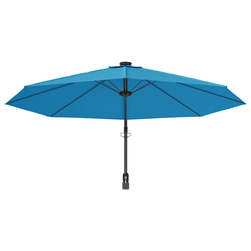 vidaXL Wall-mounted Parasol with LEDs Sea Blue 290cm