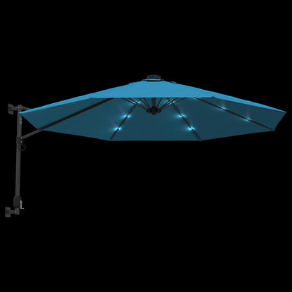 vidaXL Wall-mounted Parasol with LEDs Sea Blue 290cm