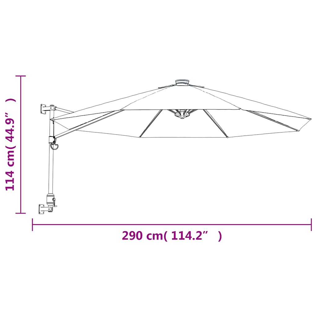 vidaXL Wall-mounted Parasol with LEDs Sea Blue 290cm