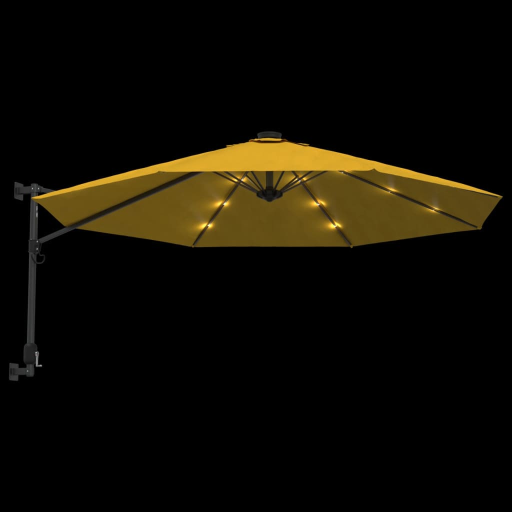 vidaXL Wall-mounted Parasol with LEDs Yellow 290cm