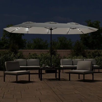 vidaXL Double-Head Garden Parasol with LEDs Sand White 449x265 cm