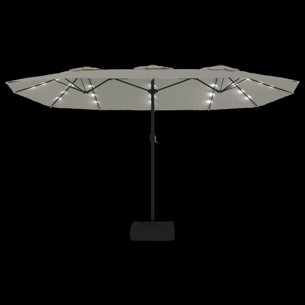 vidaXL Double-Head Garden Parasol with LEDs Sand White 449x265 cm