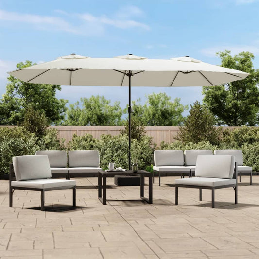 vidaXL Double-Head Garden Parasol with LEDs Sand White 449x265 cm