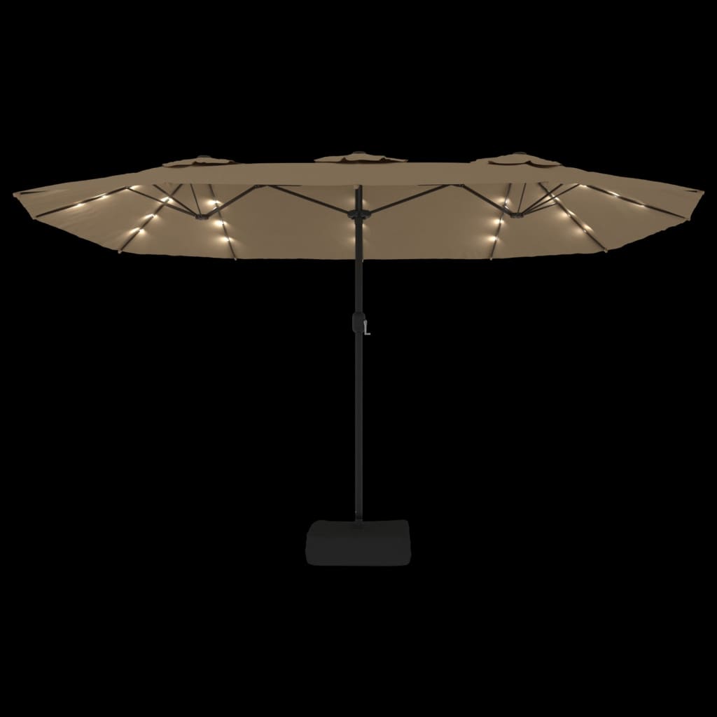 vidaXL Double-Head Garden Parasol with LEDs Taupe 449x265 cm