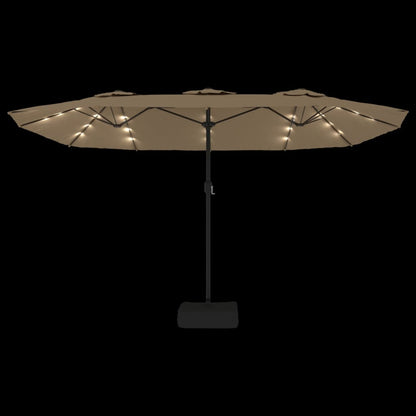 vidaXL Double-Head Garden Parasol with LEDs Taupe 449x265 cm