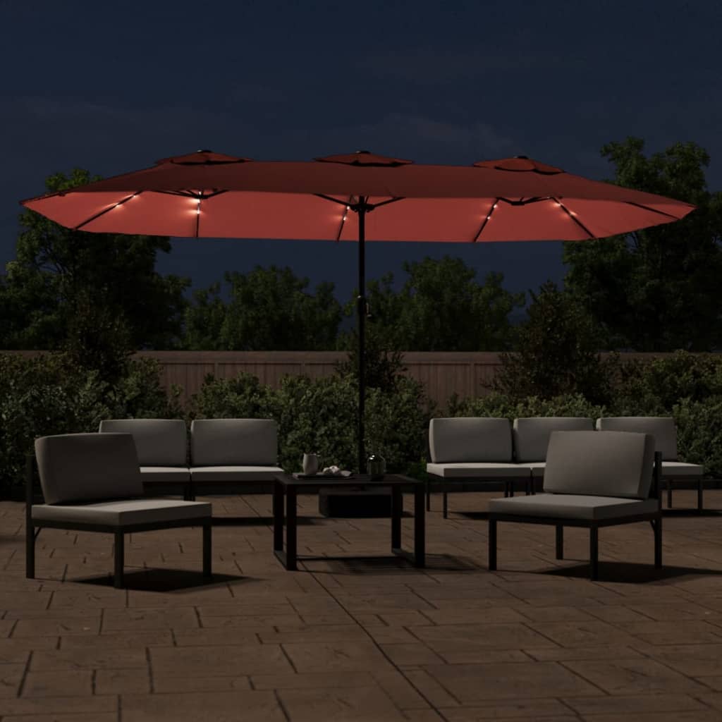vidaXL Double-Head Garden Parasol with LEDs Terracotta 449x265 cm