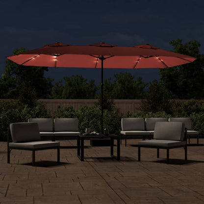 vidaXL Double-Head Garden Parasol with LEDs Terracotta 449x265 cm