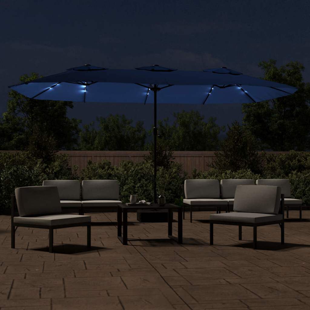 vidaXL Double-Head Garden Parasol with LEDs Azure Blue 449x265 cm
