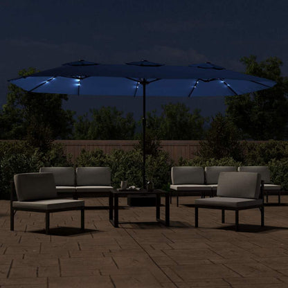 vidaXL Double-Head Garden Parasol with LEDs Azure Blue 449x265 cm