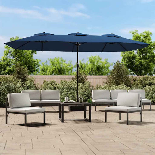 vidaXL Double-Head Garden Parasol with LEDs Azure Blue 449x265 cm