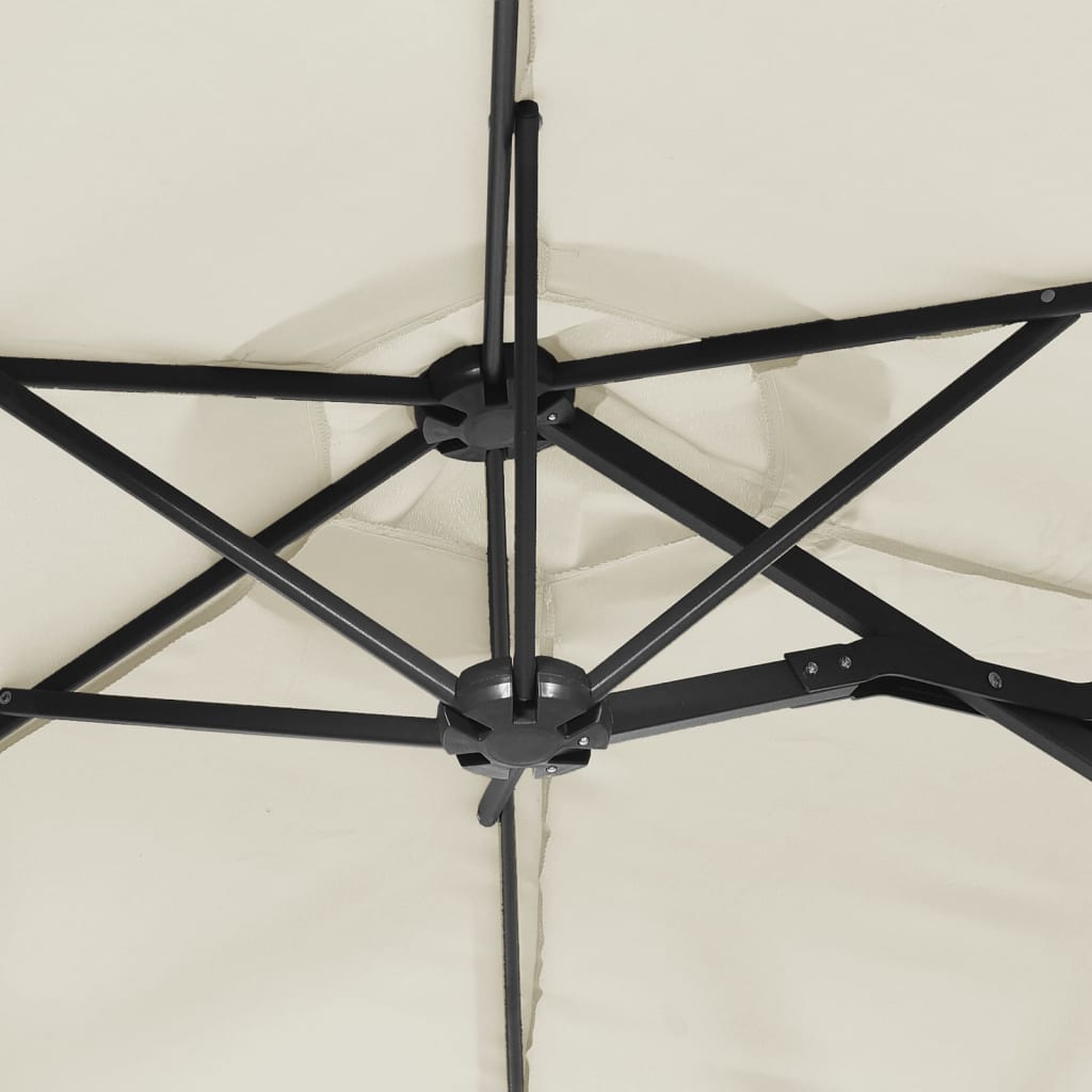 vidaXL Double-Head Garden Parasol with LEDs Sand White 316x145 cm