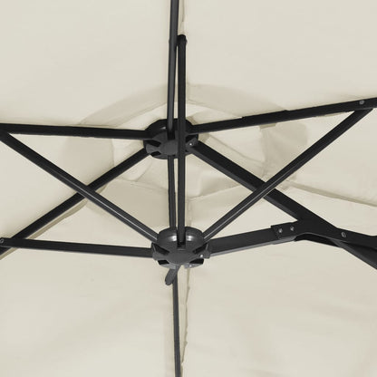 vidaXL Double-Head Garden Parasol with LEDs Sand White 316x145 cm