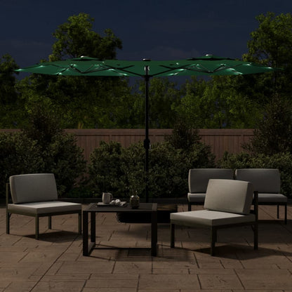 vidaXL Double-Head Garden Parasol with LEDs Green 316x145 cm
