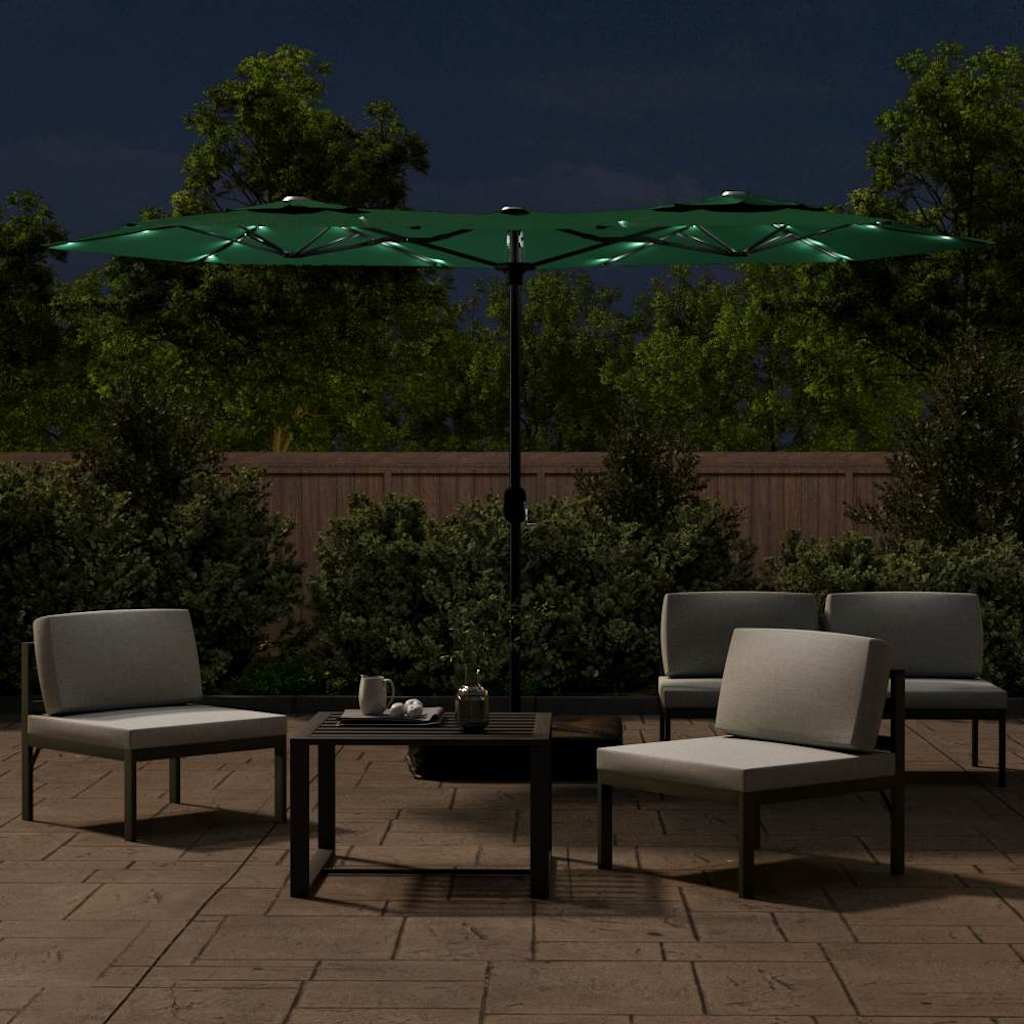 vidaXL Double-Head Garden Parasol with LEDs Green 316x145 cm
