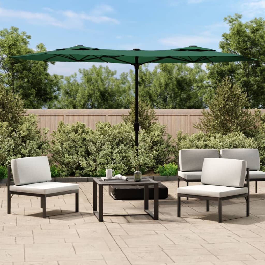 vidaXL Double-Head Garden Parasol with LEDs Green 316x145 cm