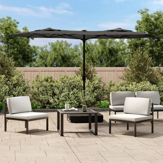 vidaXL Double-Head Garden Parasol with LEDs Anthracite 316x145 cm