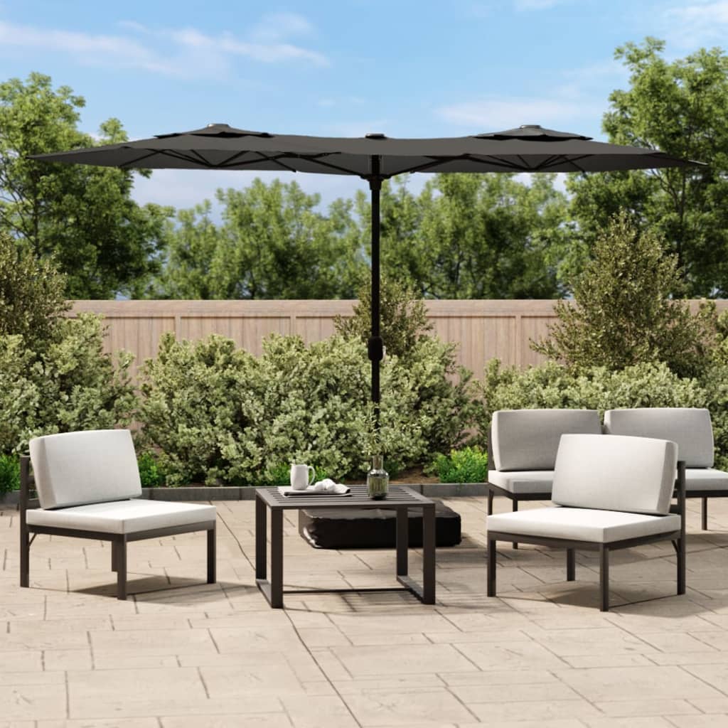 vidaXL Double-Head Garden Parasol with LEDs Anthracite 316x145 cm