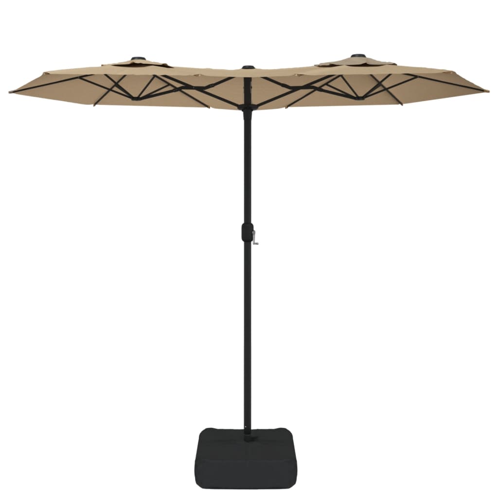vidaXL Double-Head Garden Parasol with LEDs Taupe 316x145 cm