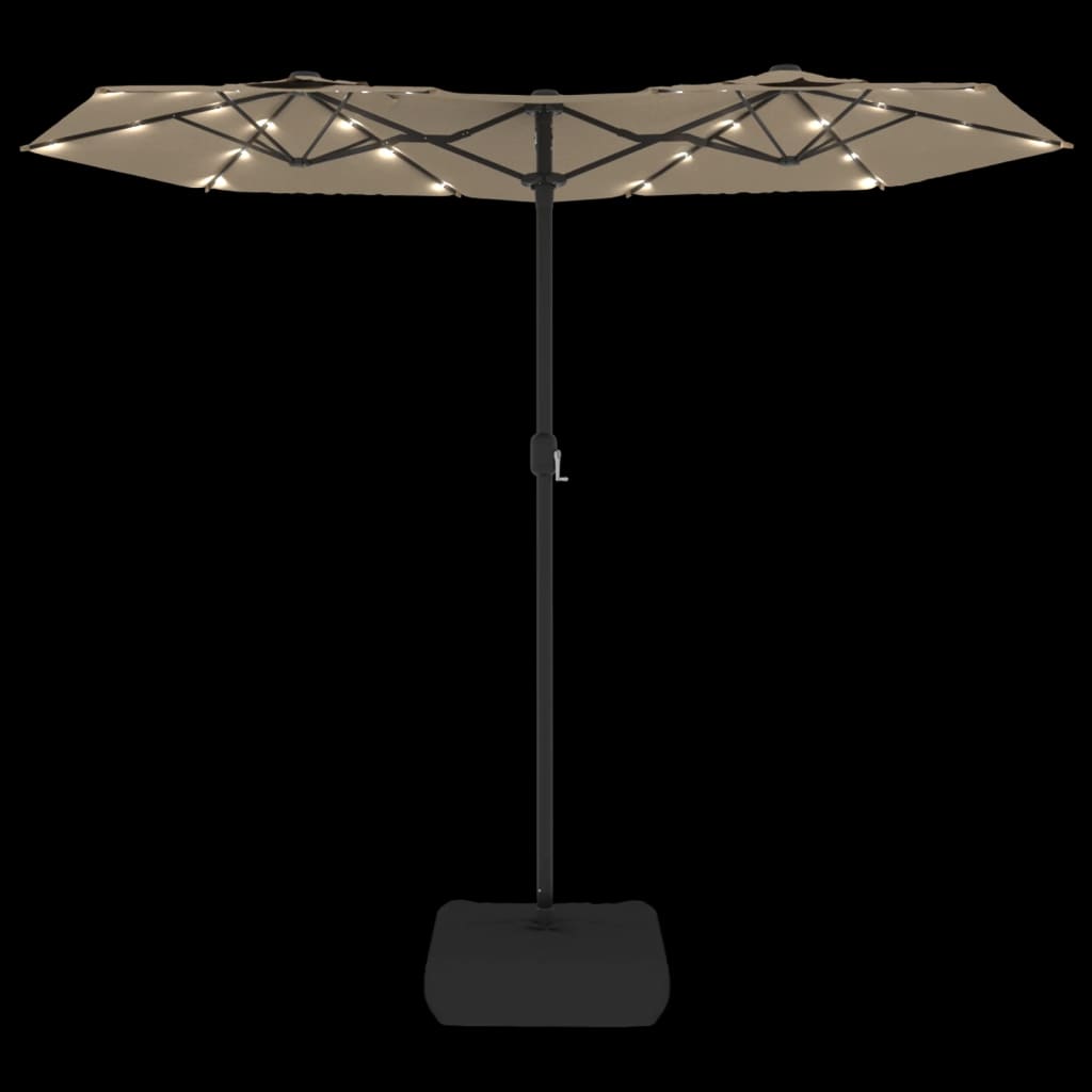 vidaXL Double-Head Garden Parasol with LEDs Taupe 316x145 cm