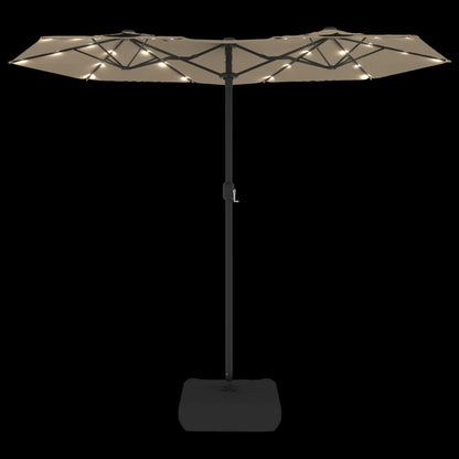 vidaXL Double-Head Garden Parasol with LEDs Taupe 316x145 cm