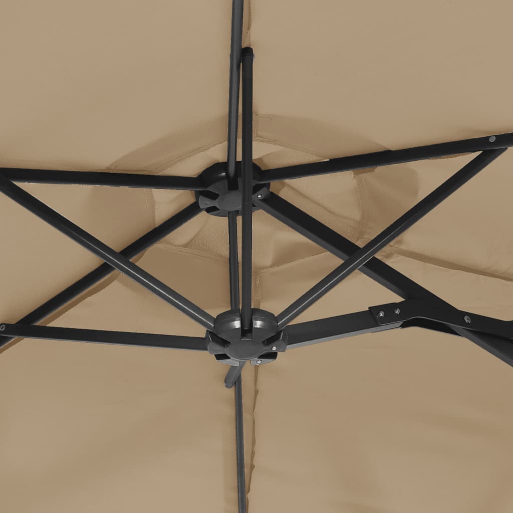 vidaXL Double-Head Garden Parasol with LEDs Taupe 316x145 cm