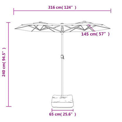 vidaXL Double-Head Garden Parasol with LEDs Taupe 316x145 cm