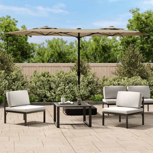 vidaXL Double-Head Garden Parasol with LEDs Taupe 316x145 cm