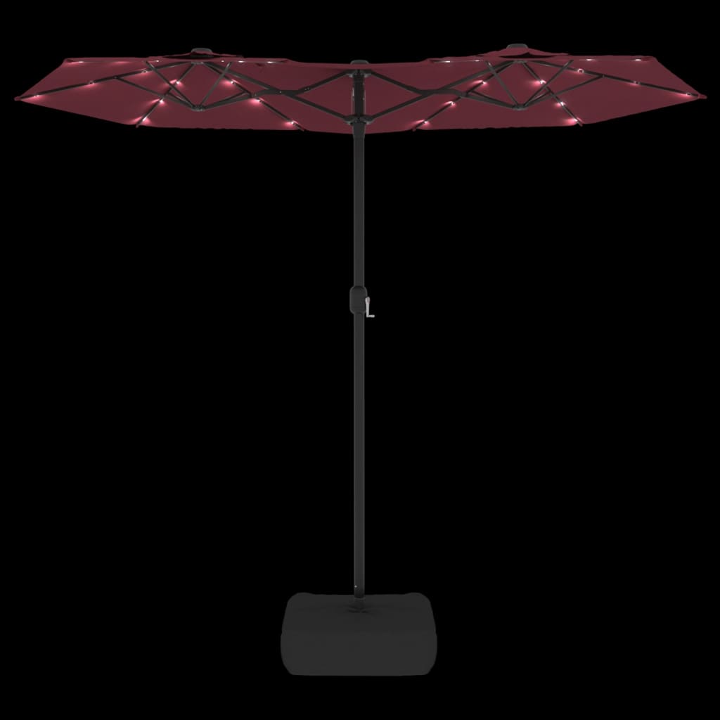 vidaXL Double-Head Garden Parasol with LEDs Bordeaux Red 316x145 cm