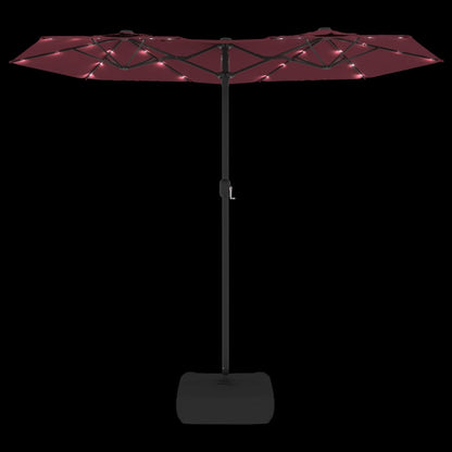 vidaXL Double-Head Garden Parasol with LEDs Bordeaux Red 316x145 cm