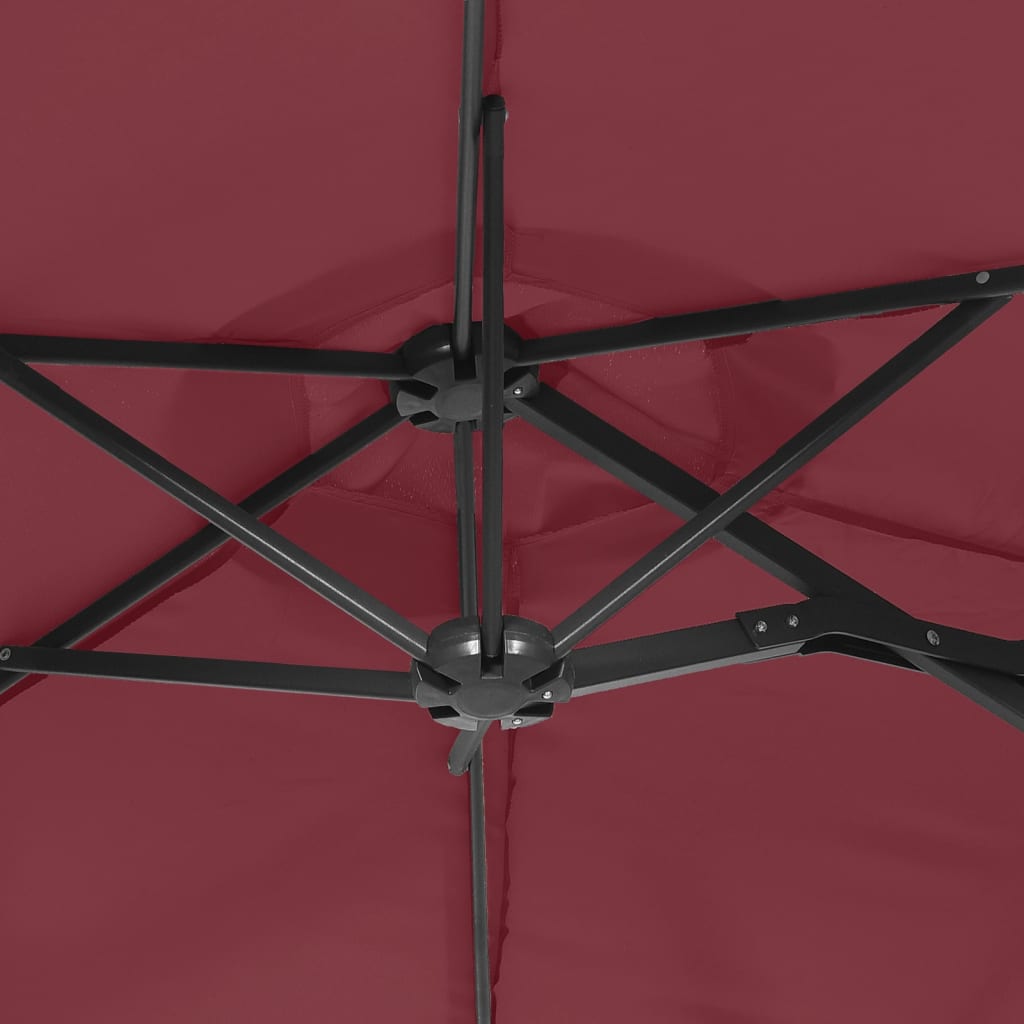 vidaXL Double-Head Garden Parasol with LEDs Bordeaux Red 316x145 cm