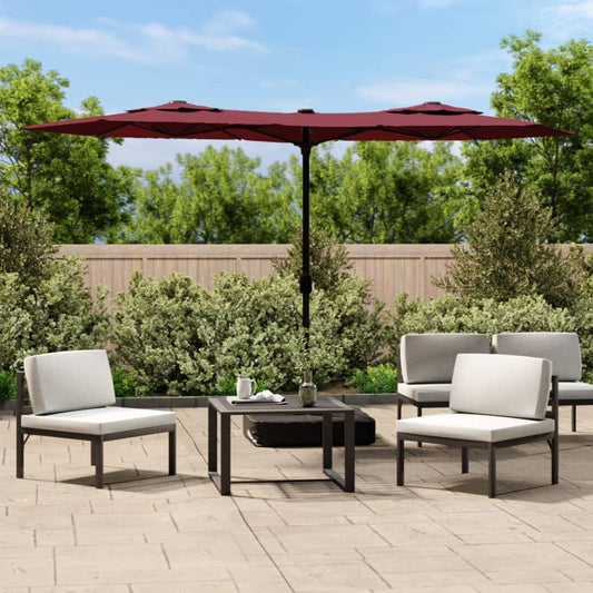 vidaXL Double-Head Garden Parasol with LEDs Bordeaux Red 316x145 cm