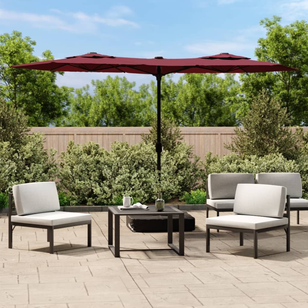 vidaXL Double-Head Garden Parasol with LEDs Bordeaux Red 316x145 cm