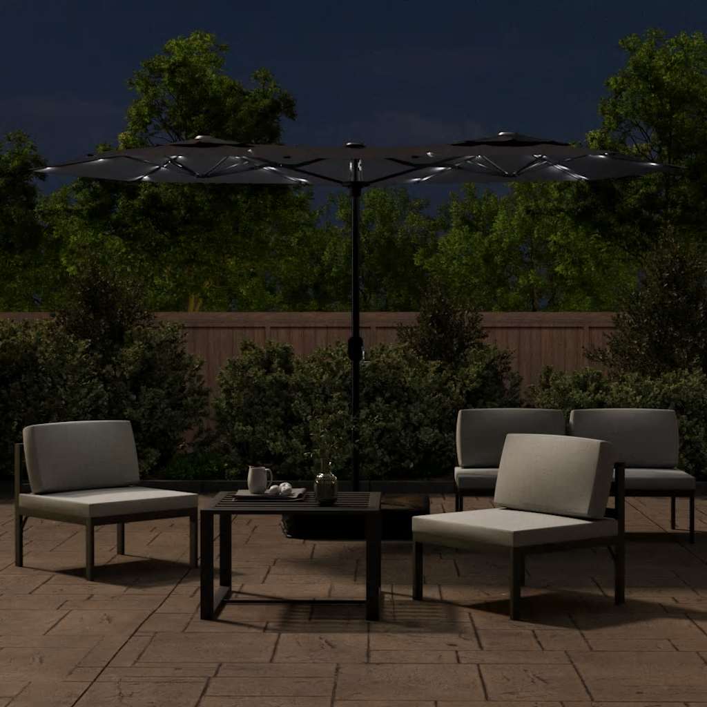 vidaXL Double-Head Garden Parasol with LEDs Black 316x145 cm