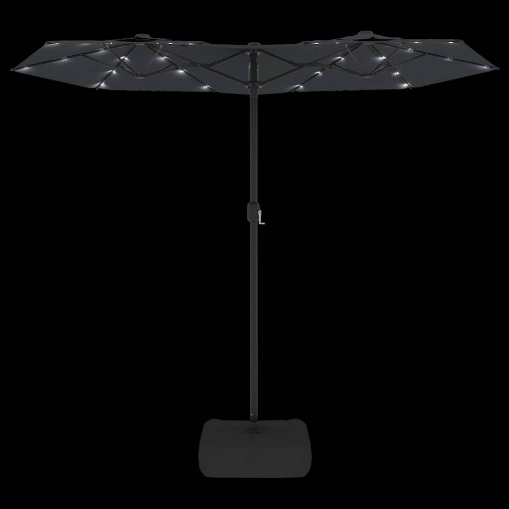 vidaXL Double-Head Garden Parasol with LEDs Black 316x145 cm