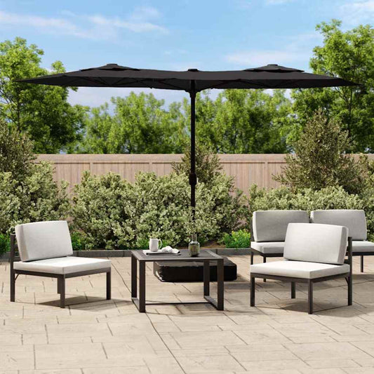 vidaXL Double-Head Garden Parasol with LEDs Black 316x145 cm