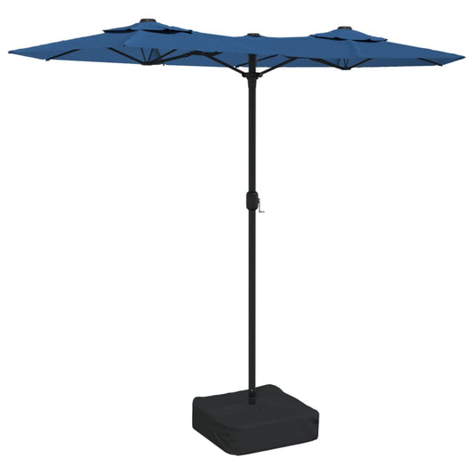 vidaXL Double-Head Garden Parasol with LEDs Azure Blue 316x145 cm