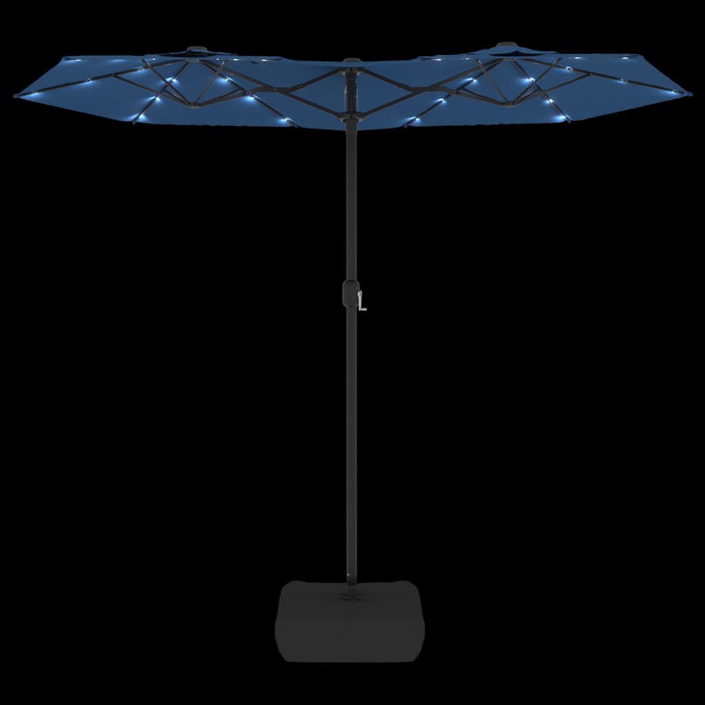 vidaXL Double-Head Garden Parasol with LEDs Azure Blue 316x145 cm