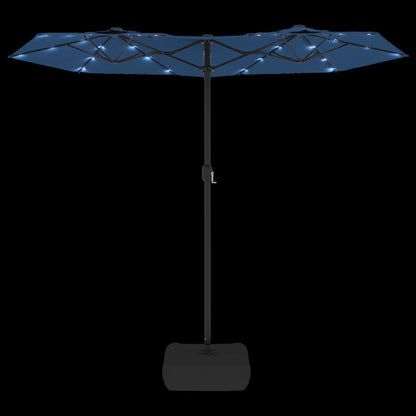 vidaXL Double-Head Garden Parasol with LEDs Azure Blue 316x145 cm