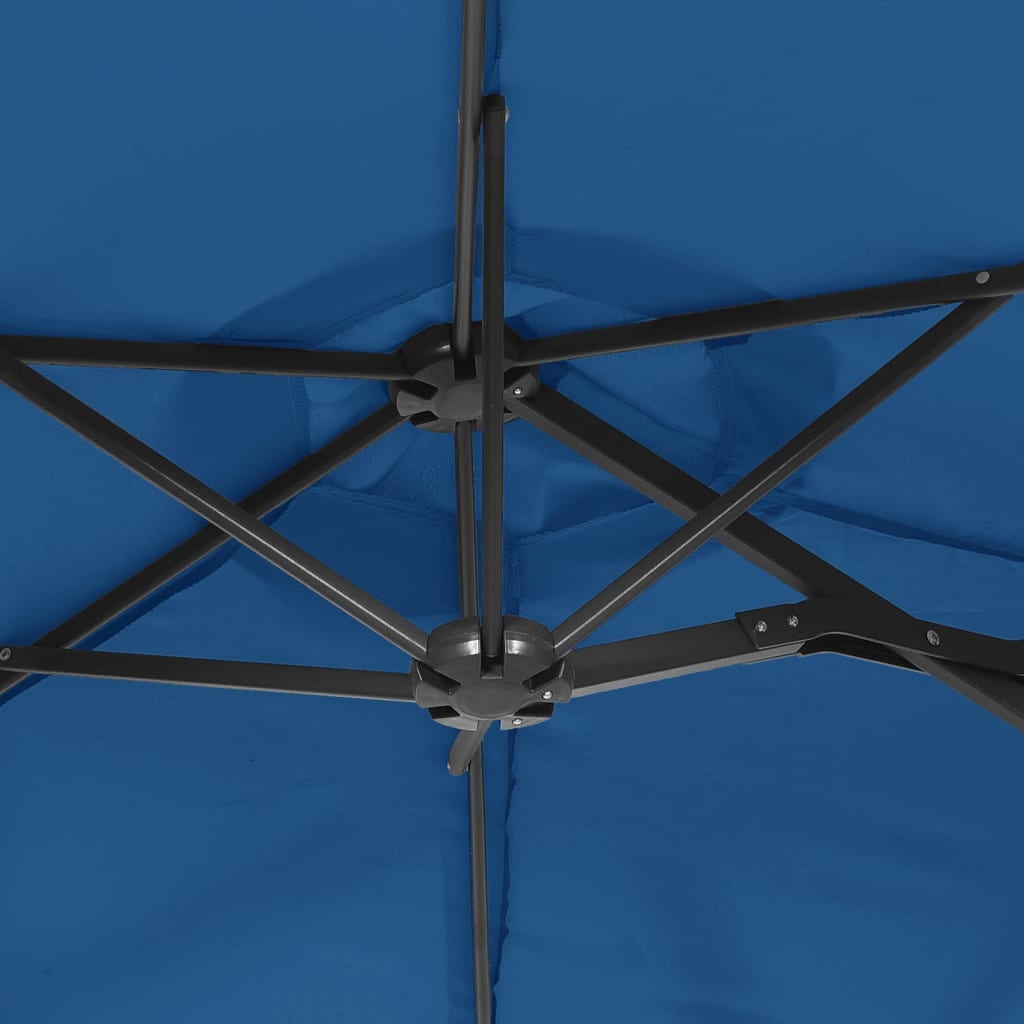vidaXL Double-Head Garden Parasol with LEDs Azure Blue 316x145 cm