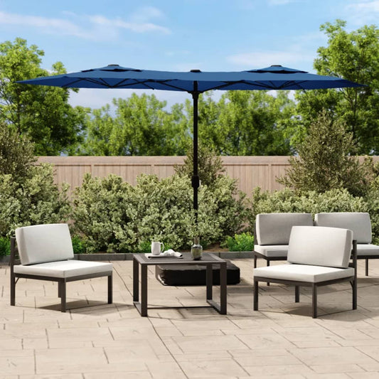 vidaXL Double-Head Garden Parasol with LEDs Azure Blue 316x145 cm