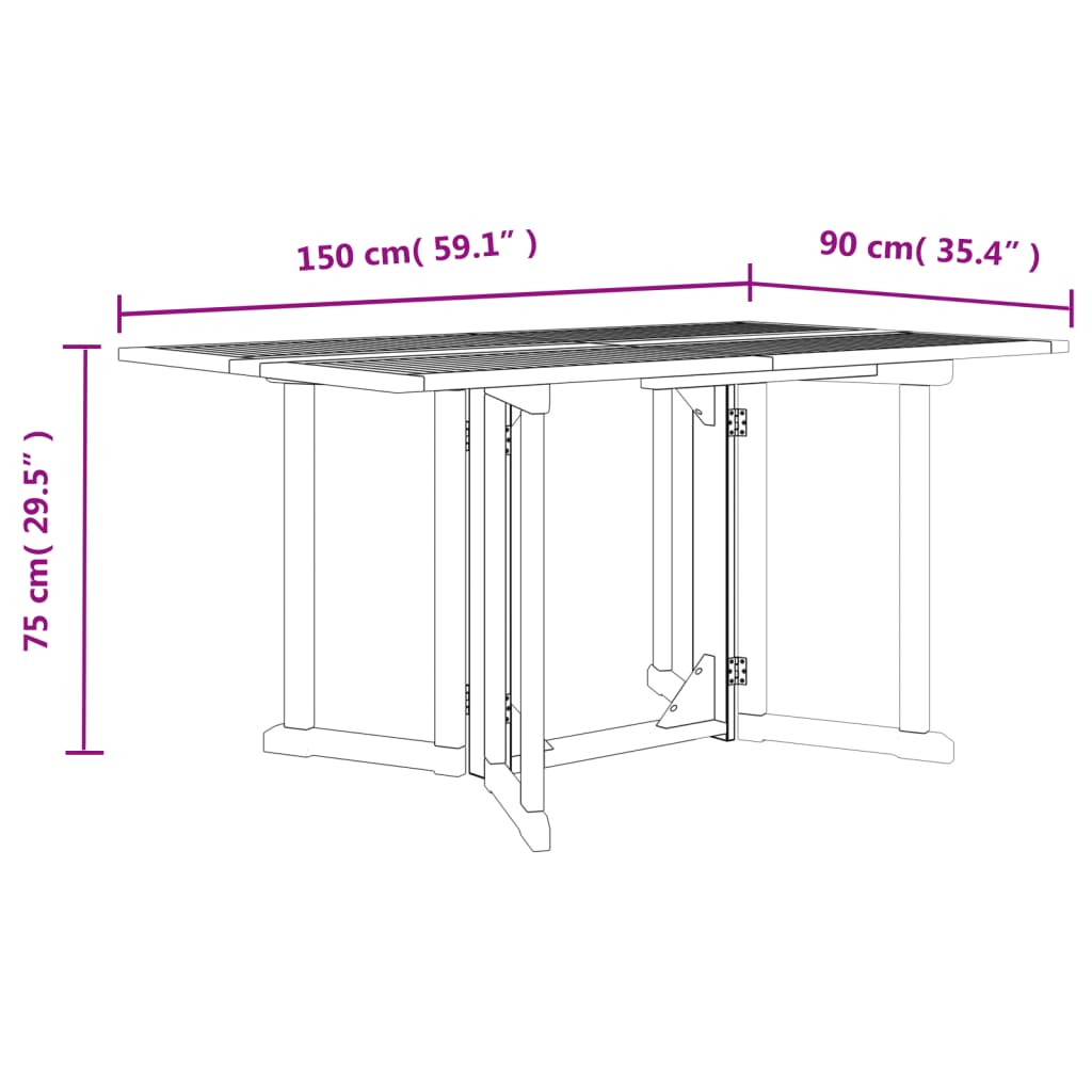 vidaXL Folding Butterfly Garden Table 150x90x75 cm Solid Wood Teak