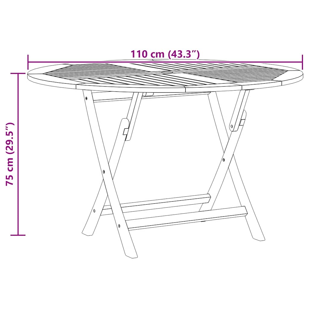 vidaXL Folding Garden Table Ø 110x75 cm Solid Wood Teak